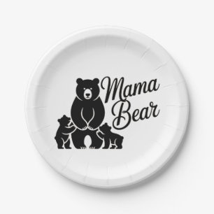 Prato De Papel Urso Mãe com Filhotes Família de Ursos Fofa