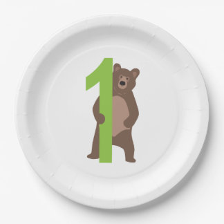 Prato De Papel Urso Marrom Moderno do primeiro aniversario