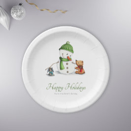 Prato De Papel Urso Neve Minimalista e Família de Cachorros de Na