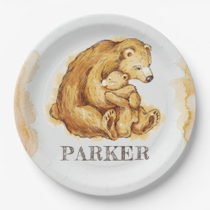 Prato De Papel Urso personalizado aguarela