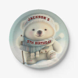 Prato De Papel Urso Polar Cinto Inverno Maravilha-Maravilha Esqui