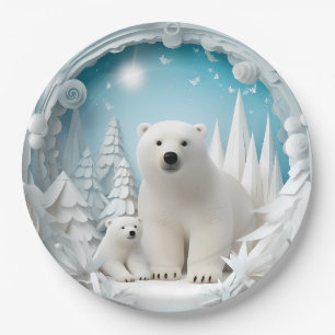 Prato De Papel Urso Polar com Oceano Ártico Cub White Winter