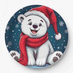 Prato De Papel Urso Polar de Desenho Animado Adorável com Chapéu
