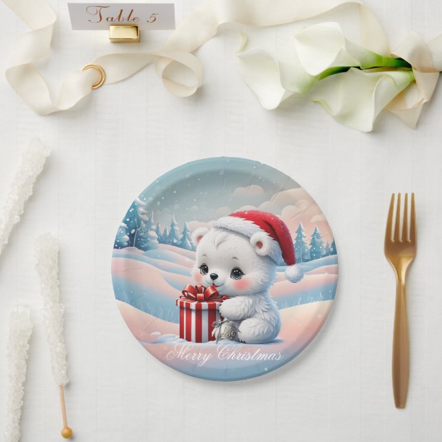 Prato De Papel Urso polar de Natal (Casamento)