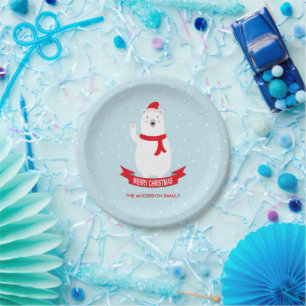 Prato De Papel Urso Polar de Natal Bonito Personalizado