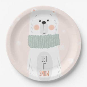 Prato De Papel Urso polar - Deixe nevar - inverno bonito / Natal
