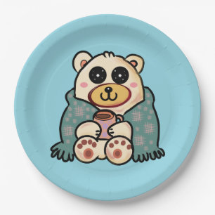 Prato De Papel Urso Polar Personalizado com Café   Arte Fofa de I