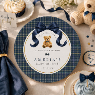 Prato De Papel Urso Polo Xadrez Can Bearly Wait