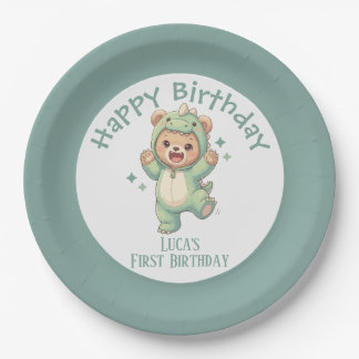 Prato De Papel Urso Teddy Fofo Dinossauro 1º Aniversário | Dino B