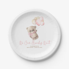 Prato De Papel Urso Vermelho Castanho e Chá de fraldas Rosa