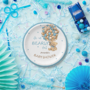 Prato De Papel Ursos Balões Esperam Chá Azul