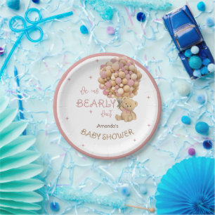 Prato De Papel Ursos Balões Esperam Chá Rosa