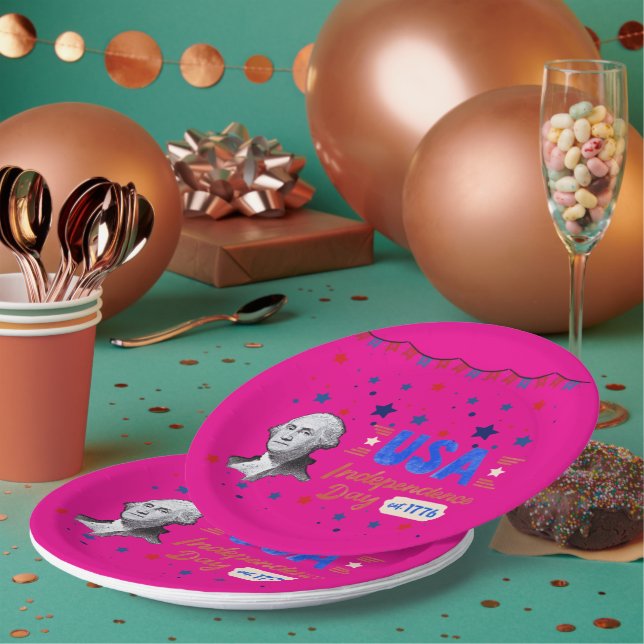 Prato De Papel USA Independence Day hot pink (Múltiplo)