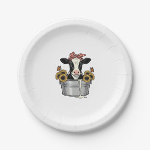 Prato De Papel Vaca Antiga em Tubo Girassol Borboleta Vetor Desi