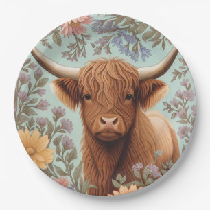Prato De Papel Vaca das Terras Altas Pastel Floral Inspirada em W