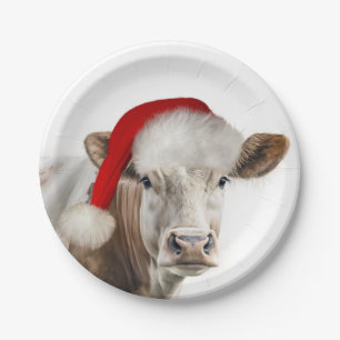 Prato De Papel Vaca de Natal com Papai Noel