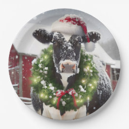 Prato De Papel Vaca de Natal Vestindo uma Terra