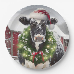 Prato De Papel Vaca de Natal Vestindo uma Terra