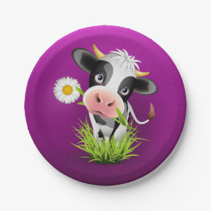 Prato De Papel Vaca de raça pura de erva sobre roxo
