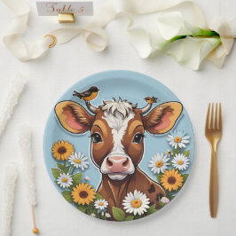 Prato De Papel Vaca e Aves Bebidas Bonitas com Flores