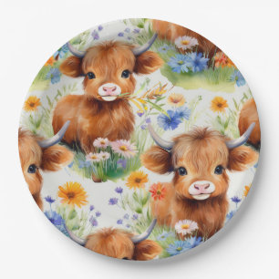Prato De Papel Vaca Highland em Flores Selvagens