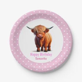 Prato De Papel Vaca Highland Pink Balões Cor-de-Rosa Pontos