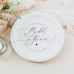 Prato De Papel VALENTINA Elegante Script Minimalista para Chá de 