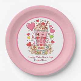 Prato De Papel Valentine Personalizado de Milkshake Fofo para Sal