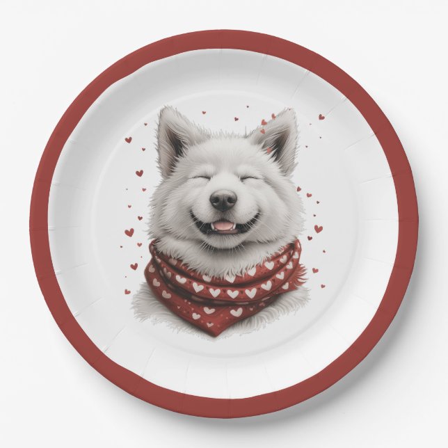 Prato De Papel Valentines Day Samoyed Dog (Frente)