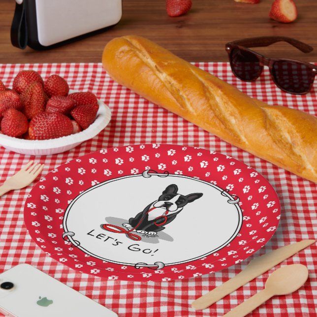 Prato De Papel Vamos! Boston Terrier Dog (preto) é engraçado (Piquenique)