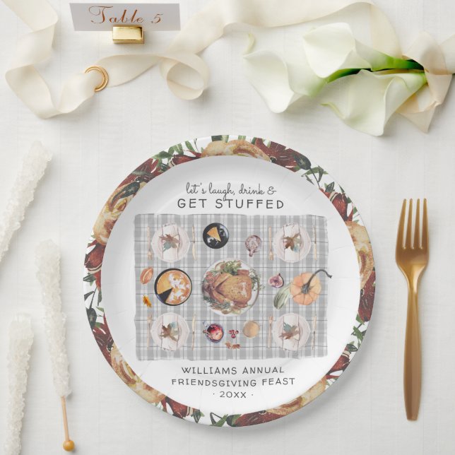 Prato De Papel Vamos nos Encher | Ação de Graças Friendsgiving (Casamento)