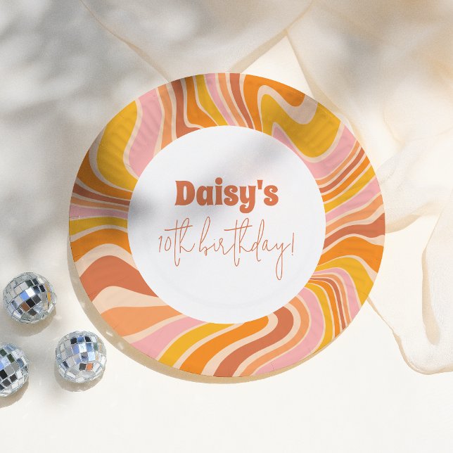 Prato De Papel Vamos Obter Festa de aniversário Retrorna Rosa-Ros (Criador carregado)