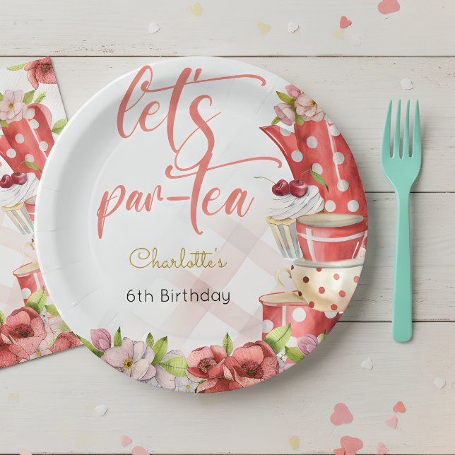 Prato De Papel Vamos par-tea, chá florido de aniversário (Criador carregado)