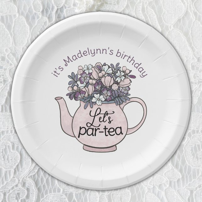 Prato De Papel Vamos Par-Tea Floral Teapot Girls Aniversário (Girls Birthday Tea Party Plates)