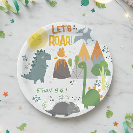 Prato De Papel Vamos rugir Festa infantil Dino aniversário