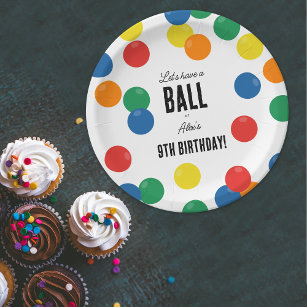 Prato De Papel Vamos tem uma Festa de aniversário de Bola Colorid