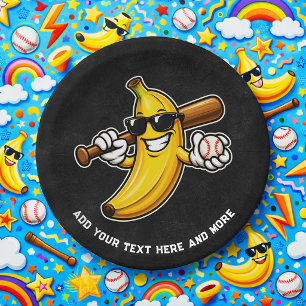 Prato De Papel Vamos Torcer Bananas Beisebol Retrô Banana Diverti