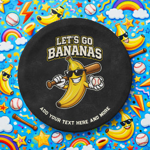 Prato De Papel Vamos Torcer Bananas Beisebol Retrô Banana Engraça