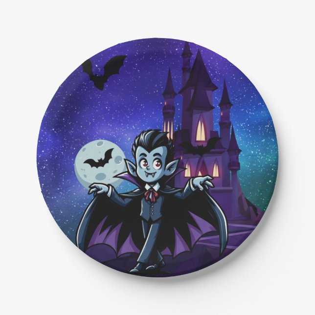Prato De Papel Vampiro bonitinho e branco do Halloween (Frente)