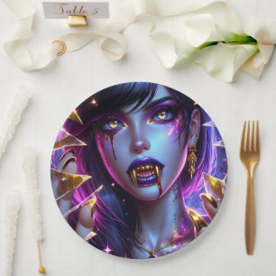 Prato De Papel Vampiro com Olhos e Dentes de Ouro Halloween
