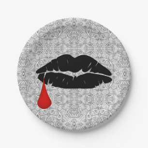 Prato De Papel Vampiro Gótico Negro Beija Vamp 7"