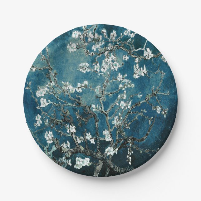 Prato De Papel Van Gogh Almond Blossoms Dark Teal (Frente)