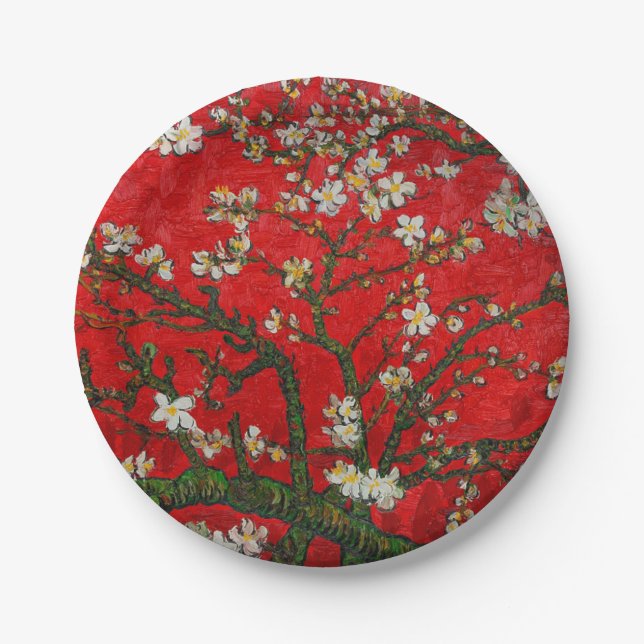 Prato De Papel Van Gogh Almond Blossoms Red (Frente)