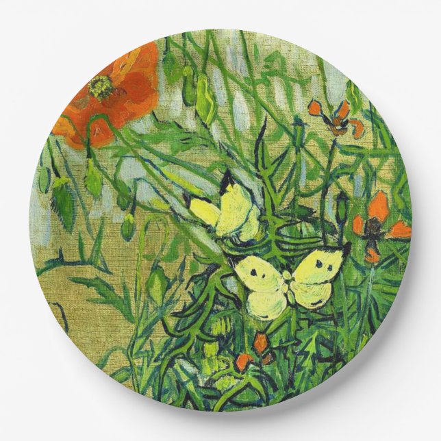 Prato De Papel Van Gogh - Borboletas e Papoulas (Frente)