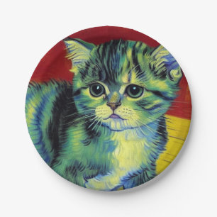Prato De Papel Van Gogh Tabby Cat