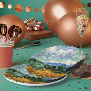 Prato De Papel Van Gogh - Wheatfield com Cypress Tree