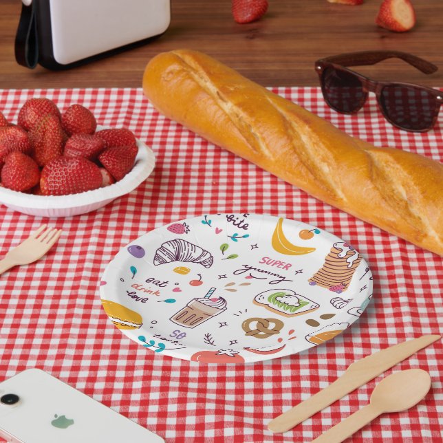 Prato De Papel Várias Comidas e Bebidas (Piquenique)