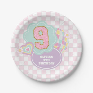 Prato De Papel Varsity preppy pastel patch 9º aniversário