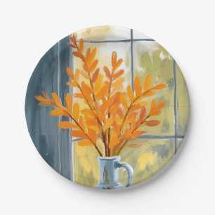Prato De Papel Vaso de Flores de Outono Aquarela
