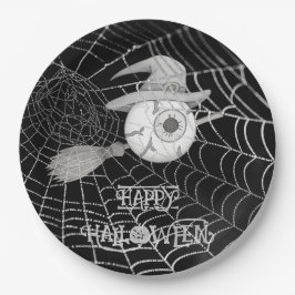 Prato De Papel Vassoura-de-bruxa do Halloween, olho assustador, t